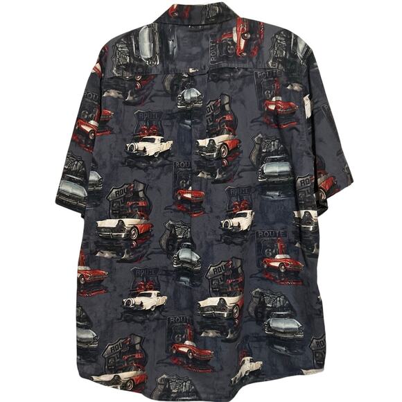 Red Head Men's Route 66 Blue Red Cars Short Sleeve Button Down Shirt Size XL - Picture 2 of 6
